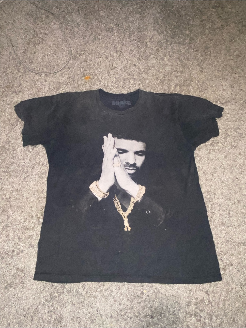 Drake Black Short Sleeve Tee with Prayer Hands Graphic